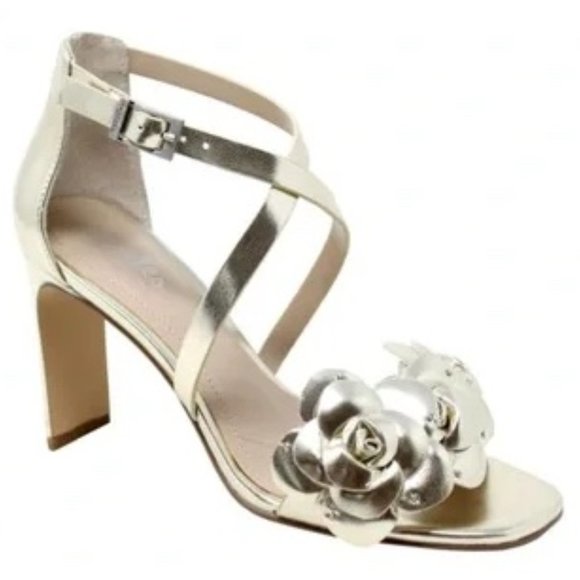 Charles By Charles David Shoes - CHARLES BY CHARLES DAVID Strappy Gold Heels Flower Embellished - Size 8.5